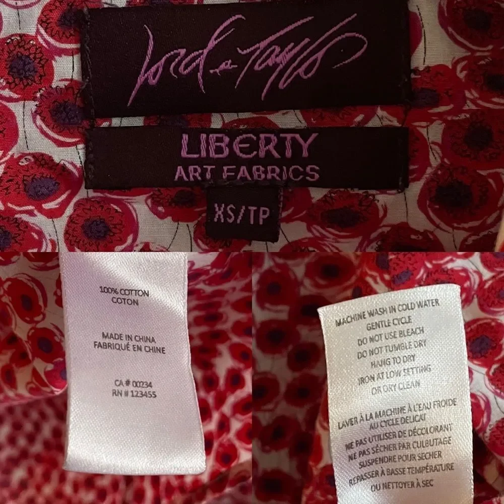 LIBERTY ART FABRIC Cotton Floral Print Button Front Shirt Blouse XS